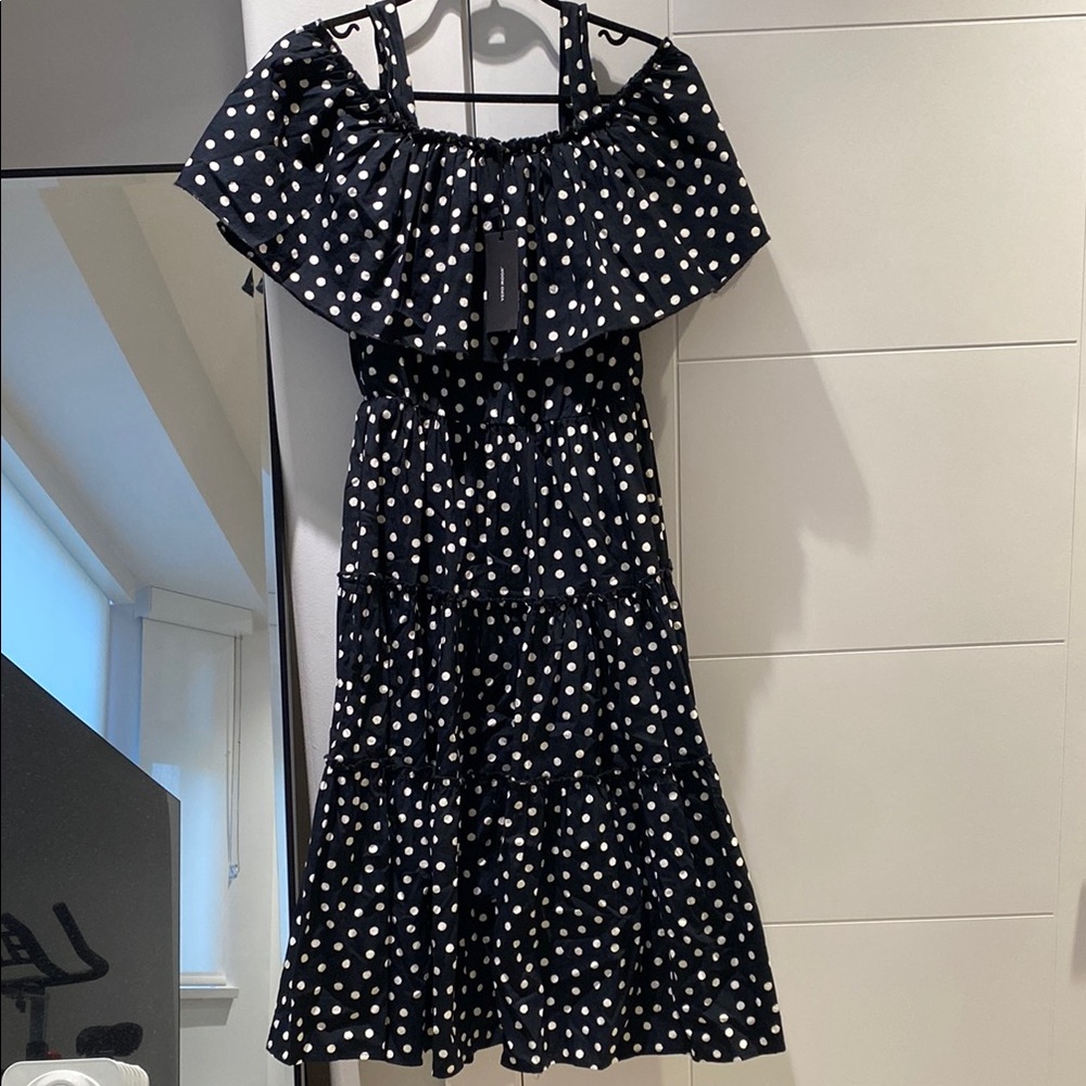 Vero Moda Black and White Ruffled Tiered Midi off the shoulder dress